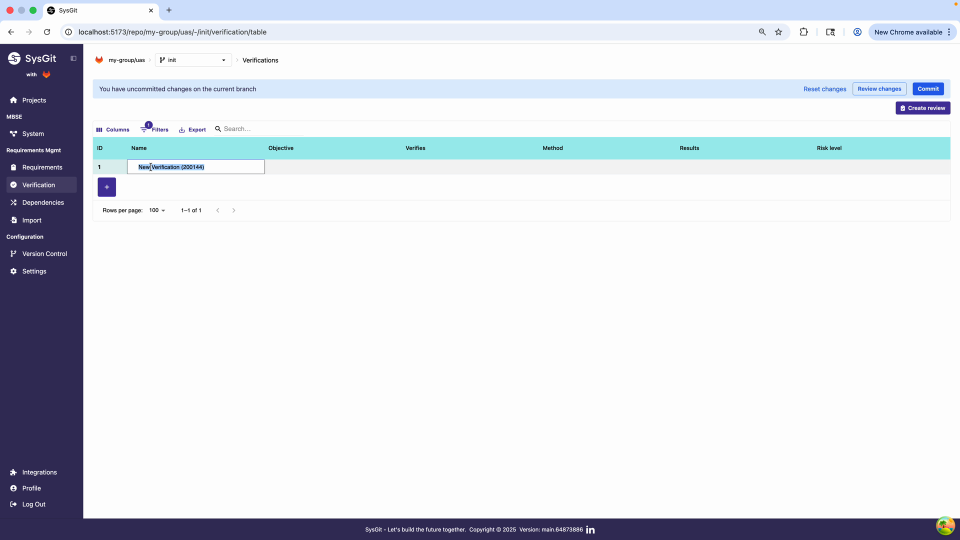 Create Verification button